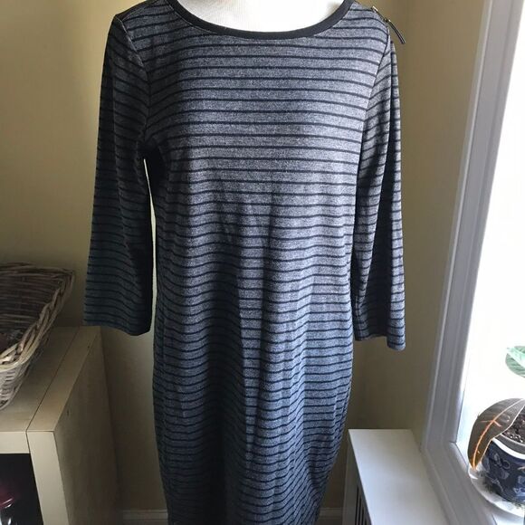 LOFT Shift Dress Grey with Black Stripes - Size M - Picture 7 of 7